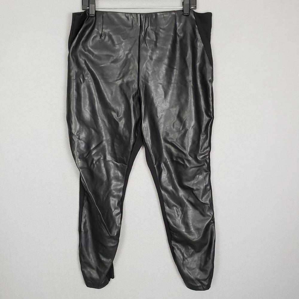 Ellen Tracy XL Faux Leather Panel Leggings Black Evening Going Out Grunge Alt